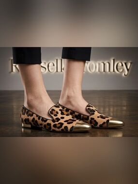 Authentic Russell & Bromley designer fur & leather signature leopard flats 7.5